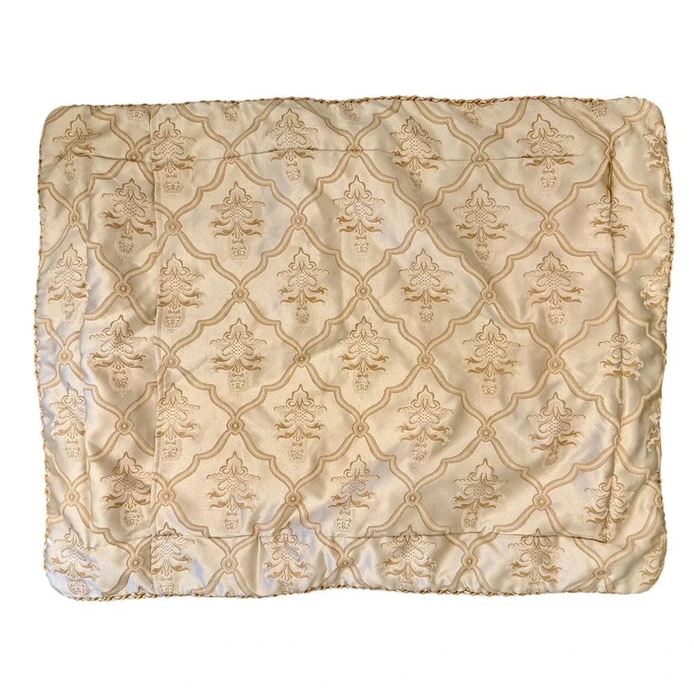 Damask Pillow Sham Champagne Gold Floral Trellis Corded Trim Queen King
